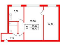 2-комн. кв. 47.6 м² 1/2 этаж