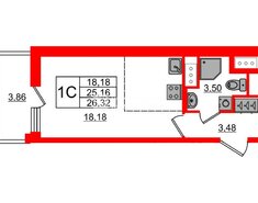 Студия 24.6 м² 5/25 этаж