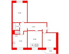 3-комн. кв. 69 м² 8/14 этаж