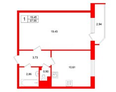1-комн. кв. 38.2 м² 10/17 этаж