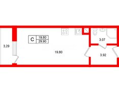 Студия 29.9 м² 2/12 этаж