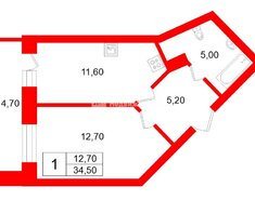 1-комн. кв. 34.5 м² 4/24 этаж