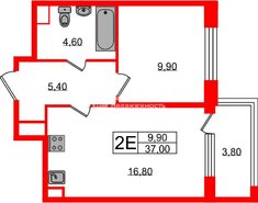 1-комн. кв. 37 м² 1/9 этаж