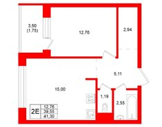 1-комн. кв. 39.6 м² 10/11 этаж