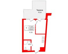 1-комн. кв. 50.8 м² 1/5 этаж