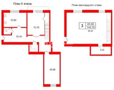 3-комн. кв. 140.7 м² 5/5 этаж