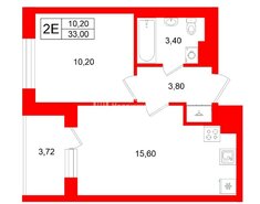 1-комн. кв. 33 м² 4/12 этаж