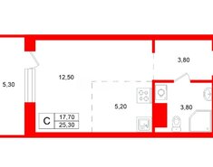 Студия 25.3 м² 5/26 этаж