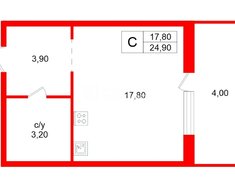 Студия 24.9 м² 1/12 этаж