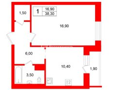 1-комн. кв. 38.3 м² 3/5 этаж