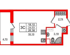 Студия 23.5 м² 6/17 этаж