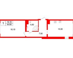 1-комн. кв. 44.6 м² 2/9 этаж