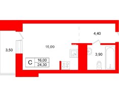 Студия 24.3 м² 3/19 этаж