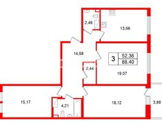 3-комн. кв. 88.4 м² 3/10 этаж