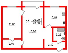 2-комн. кв. 43 м² 4/4 этаж