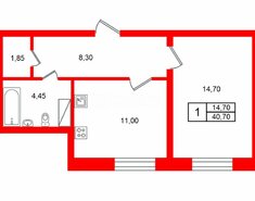 1-комн. кв. 40.7 м² 1/8 этаж