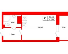 Студия 20 м² 16/16 этаж