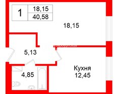 1-комн. кв. 40.58 м² 16/20 этаж