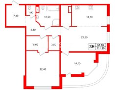 3-комн. кв. 111.9 м² 5/21 этаж