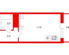 Студия 24.4 м² 5/26 этаж