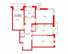 3-комн. кв. 87.9 м² 3/5 этаж