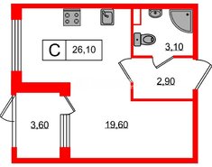 Студия 26.1 м² 1/4 этаж