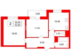 2-комн. кв. 53.5 м² 10/24 этаж