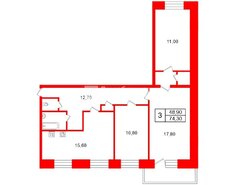 3-комн. кв. 74.3 м² 3/9 этаж