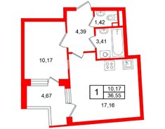 1-комн. кв. 36.55 м² 1/5 этаж