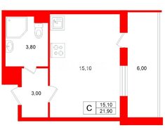Студия 21.9 м² 1/4 этаж