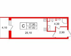 Студия 25.1 м² 5/12 этаж