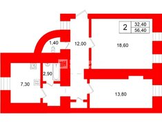 2-комн. кв. 56.4 м² 4/4 этаж