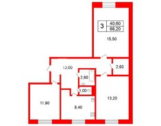 3-комн. кв. 68.2 м² 3/12 этаж