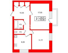2-комн. кв. 53.4 м² 3/4 этаж