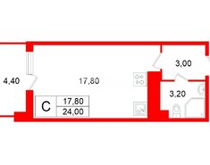 Студия 24 м² 25/25 этаж