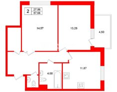 2-комн. кв. 57.2 м² 3/22 этаж