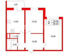 2-комн. кв. 59.3 м² 14/14 этаж