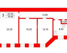 3-комн. кв. 78.4 м² 2/6 этаж