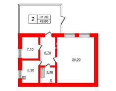 2-комн. кв. 49.6 м² 1/1 этаж