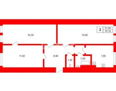 3-комн. кв. 70.1 м² 2/3 этаж