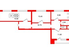 3-комн. кв. 75.3 м² 12/16 этаж