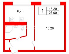 1-комн. кв. 28.9 м² 6/9 этаж