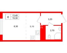 Студия 19.3 м² 12/21 этаж