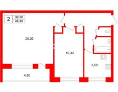2-комн. кв. 46.4 м² 5/5 этаж