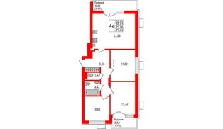 Квартира в ЖК Lake City-6, 3 комнатная, 72.96 м², 4 этаж
