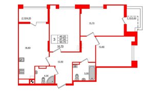 Квартира в ЖК «Альпы», 3 комнатная, 90.7 м², 8 этаж