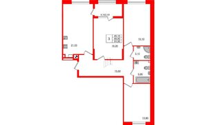 Квартира в ЖК «Альпы», 3 комнатная, 91.9 м², 2 этаж