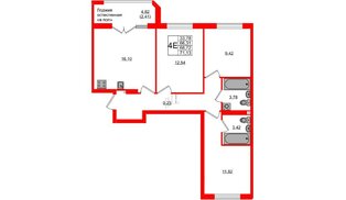 Квартира в ЖК «Консул», 3 комнатная, 68.72 м², 5 этаж