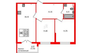 Квартира в ЖК «Консул», 2 комнатная, 58.41 м², 1 этаж