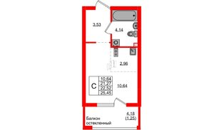 Квартира в ЖК «Консул», 1 комнатная, 22.52 м², 1 этаж